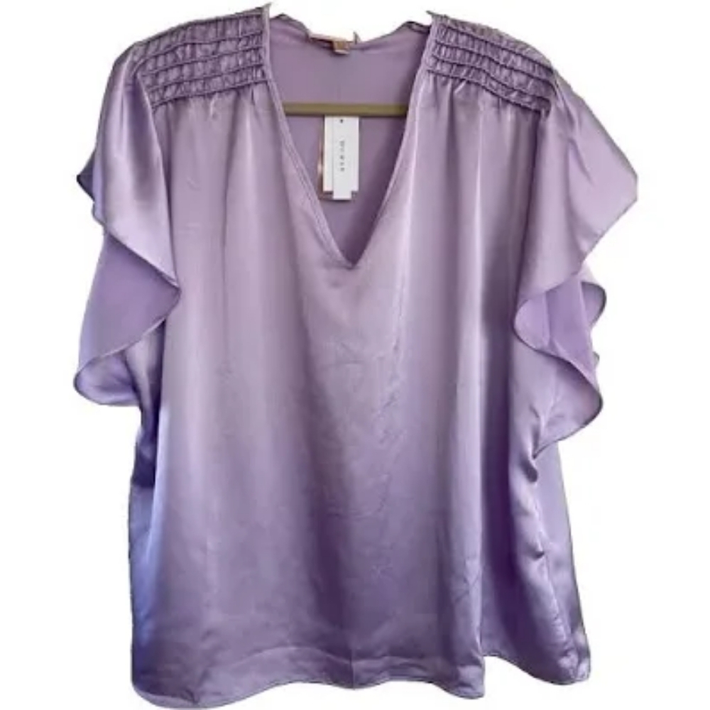 NEW Philosophy satin lavendar blouse with flutter sleeves 1x